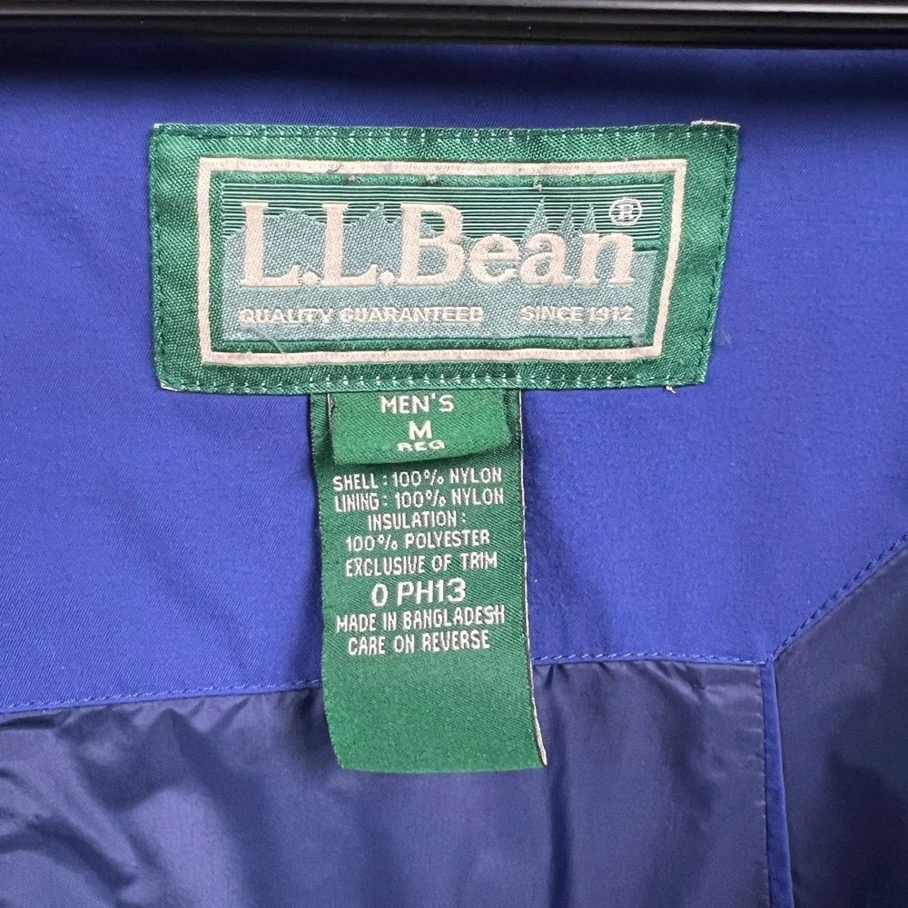 VTG L.L.Bean Men's Jacket Medium Blue Nylon Insulated Waterproof Ski Coat Y2K‎